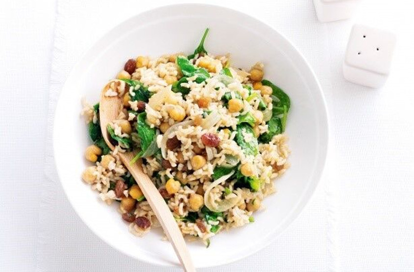 Chickpea, Brown Rice and Spinach Pilaf