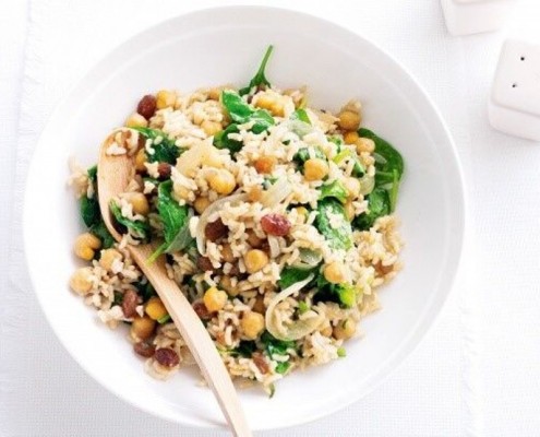 Chickpea, Brown Rice and Spinach Pilaf